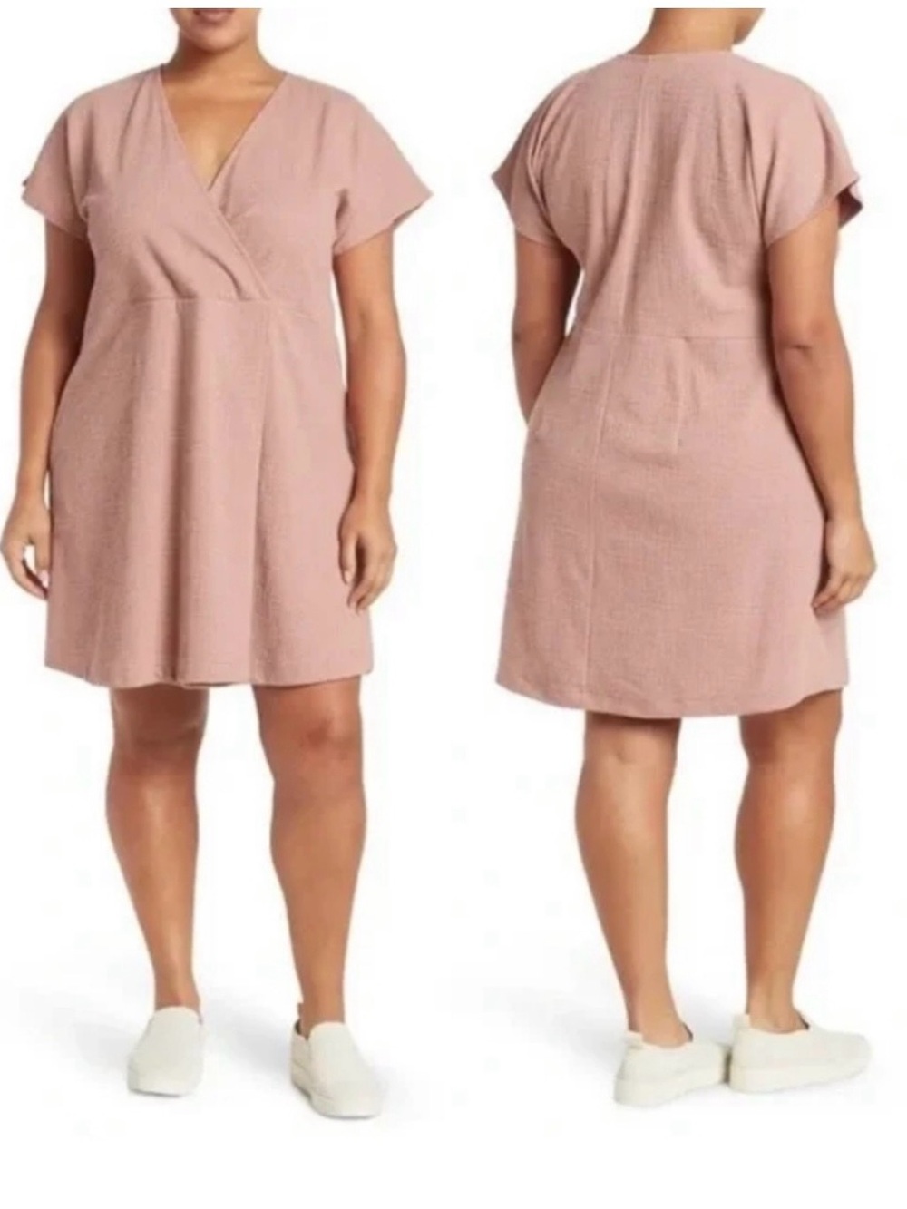 MADEWELL Plus Cross Front Flutter Sleeve Faux Wrap Dress In Mauve Size 2X